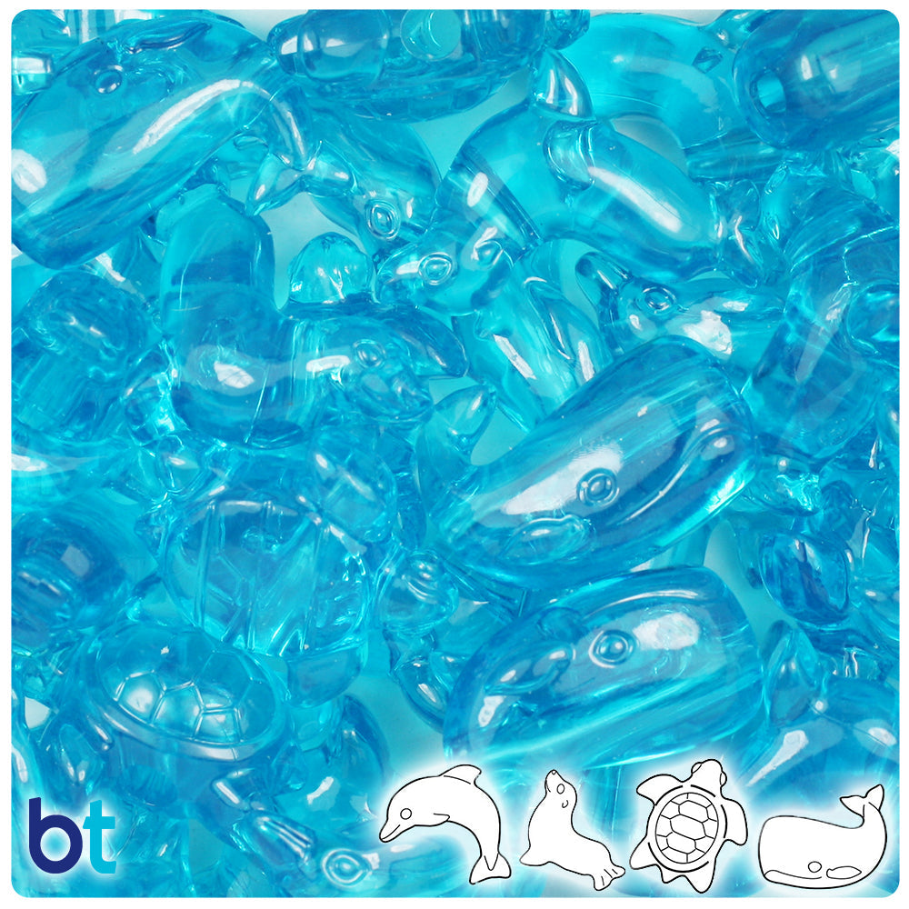 BeadTin Turquoise Transparent Marine Life Plastic Pony Beads (2oz)