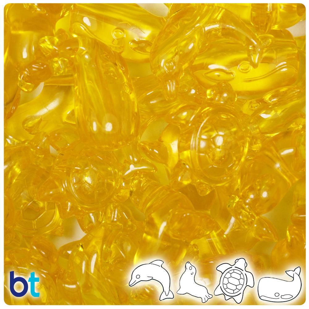 BeadTin Dark Yellow Transparent Marine Life Plastic Pony Beads (2oz)