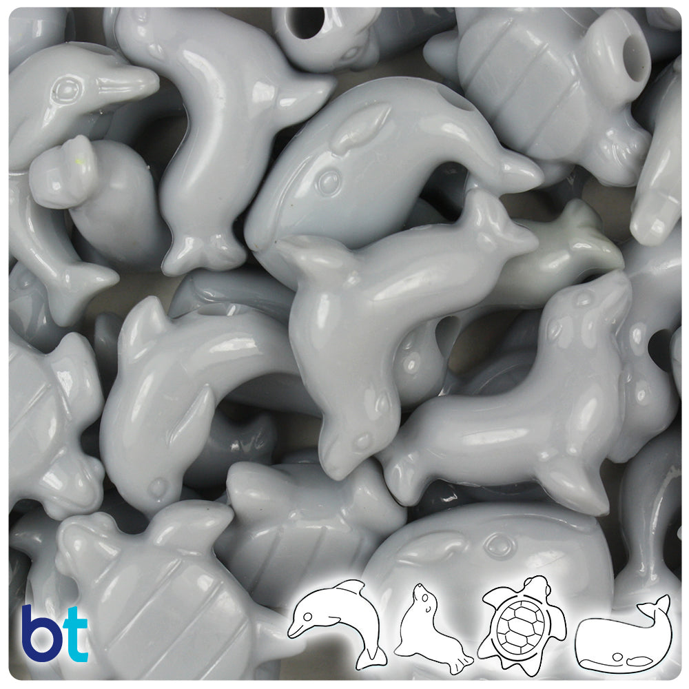 BeadTin Grey Opaque Marine Life Plastic Pony Beads (2oz)