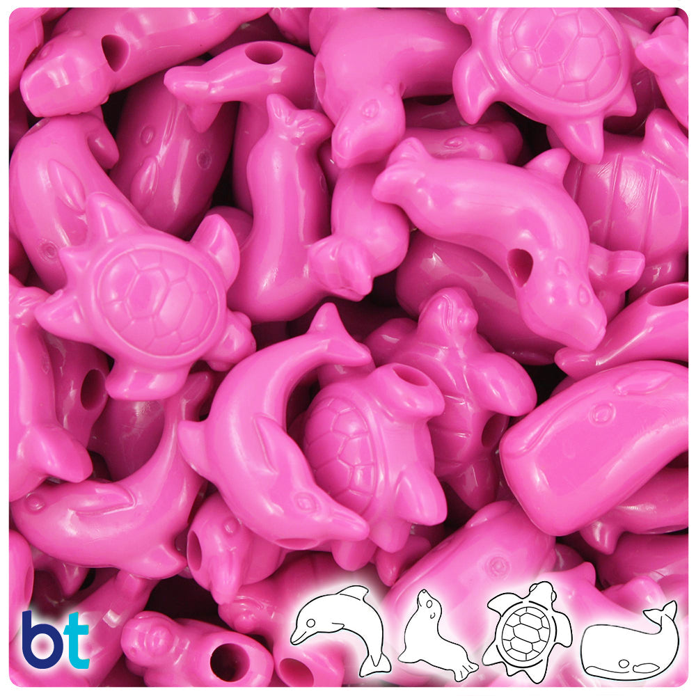 BeadTin Dark Pink Opaque Marine Life Plastic Pony Beads (2oz)