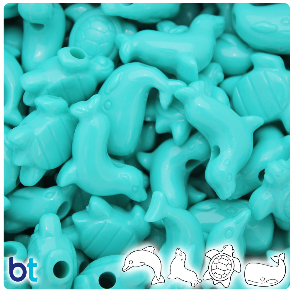BeadTin Light Turquoise Opaque Marine Life Plastic Pony Beads (2oz)