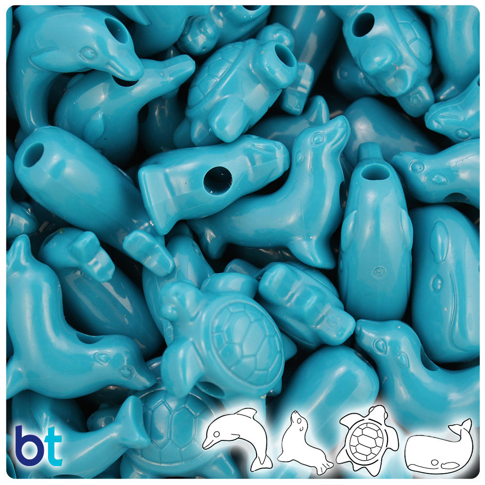 BeadTin Dark Turquoise Opaque Marine Life Plastic Pony Beads (2oz)