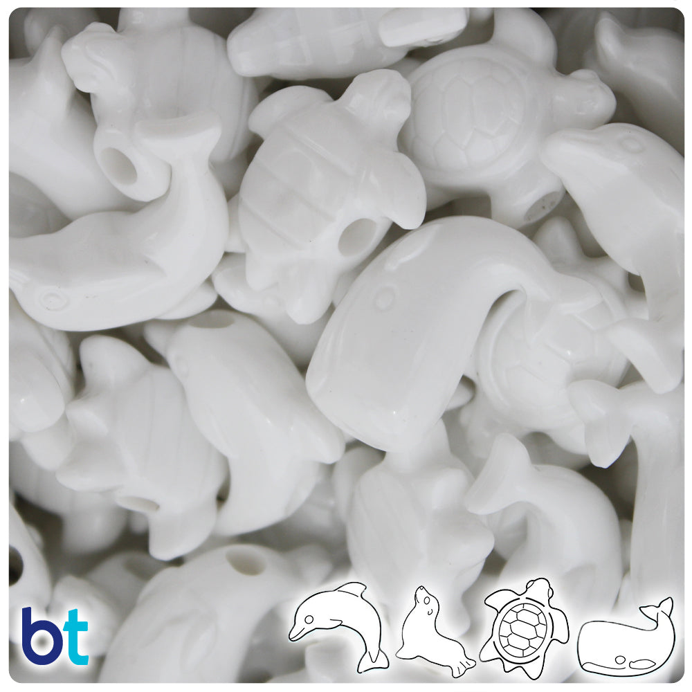 BeadTin Bright White Opaque Marine Life Plastic Pony Beads (2oz)