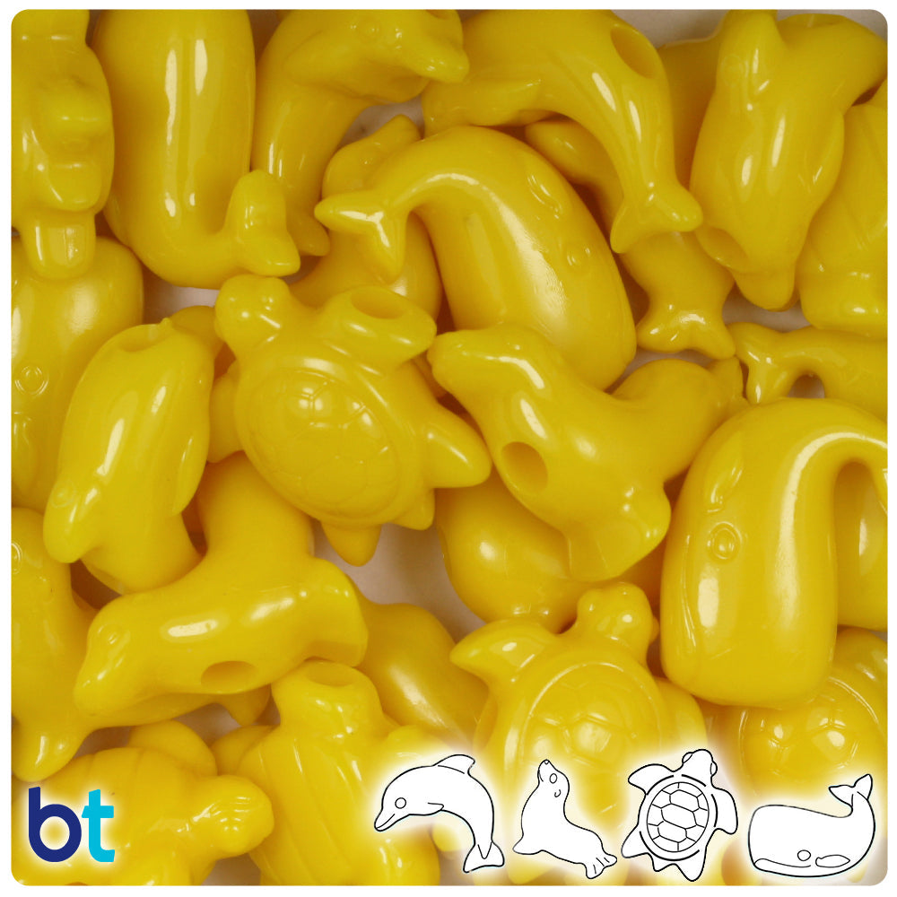 BeadTin Bright Yellow Opaque Marine Life Plastic Pony Beads (2oz)