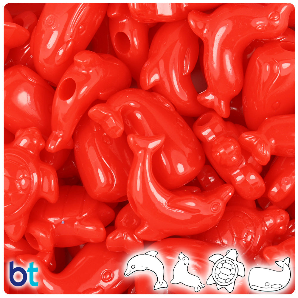 BeadTin Bright Red Opaque Marine Life Plastic Pony Beads (2oz)