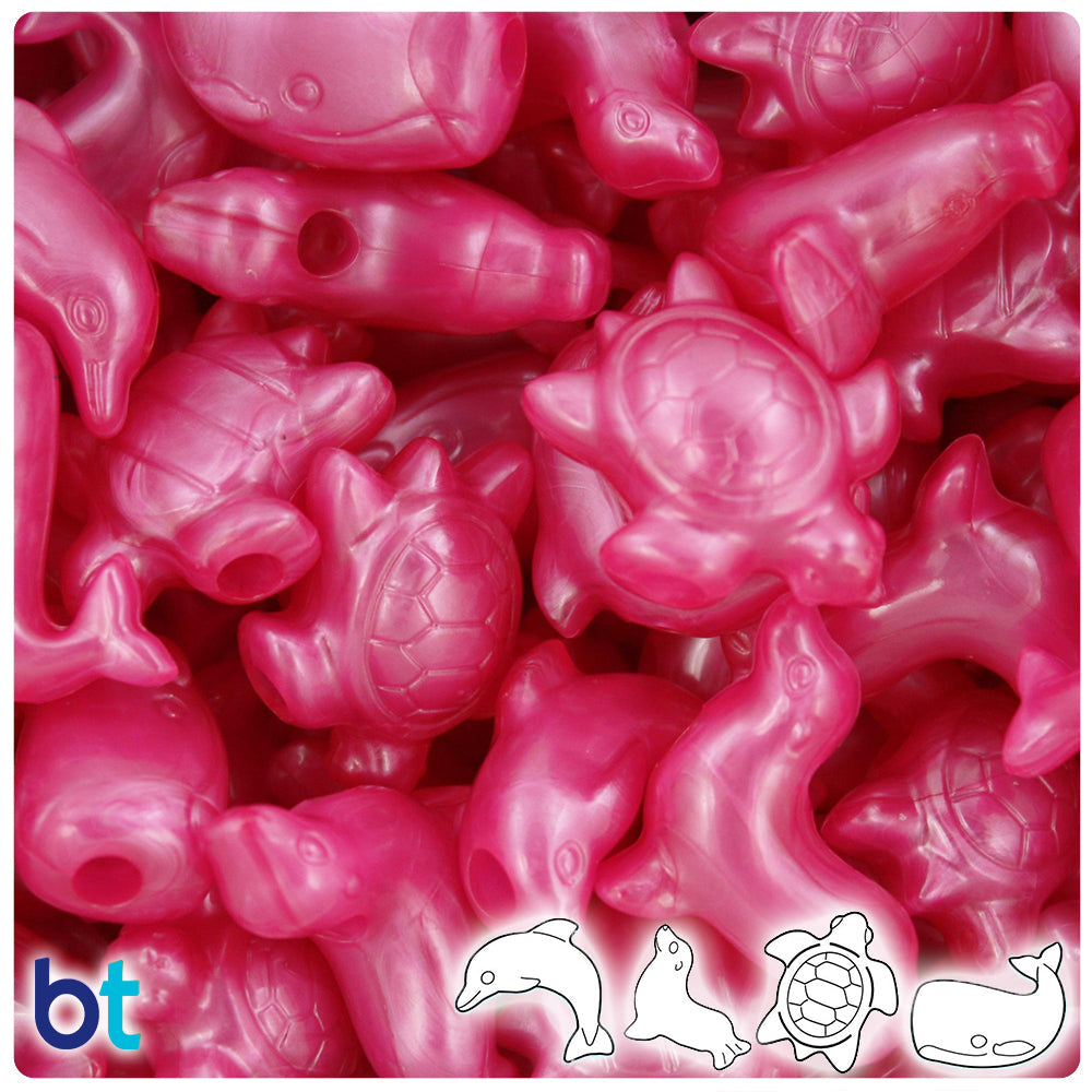 BeadTin Hot Pink Pearl Marine Life Plastic Pony Beads (2oz)