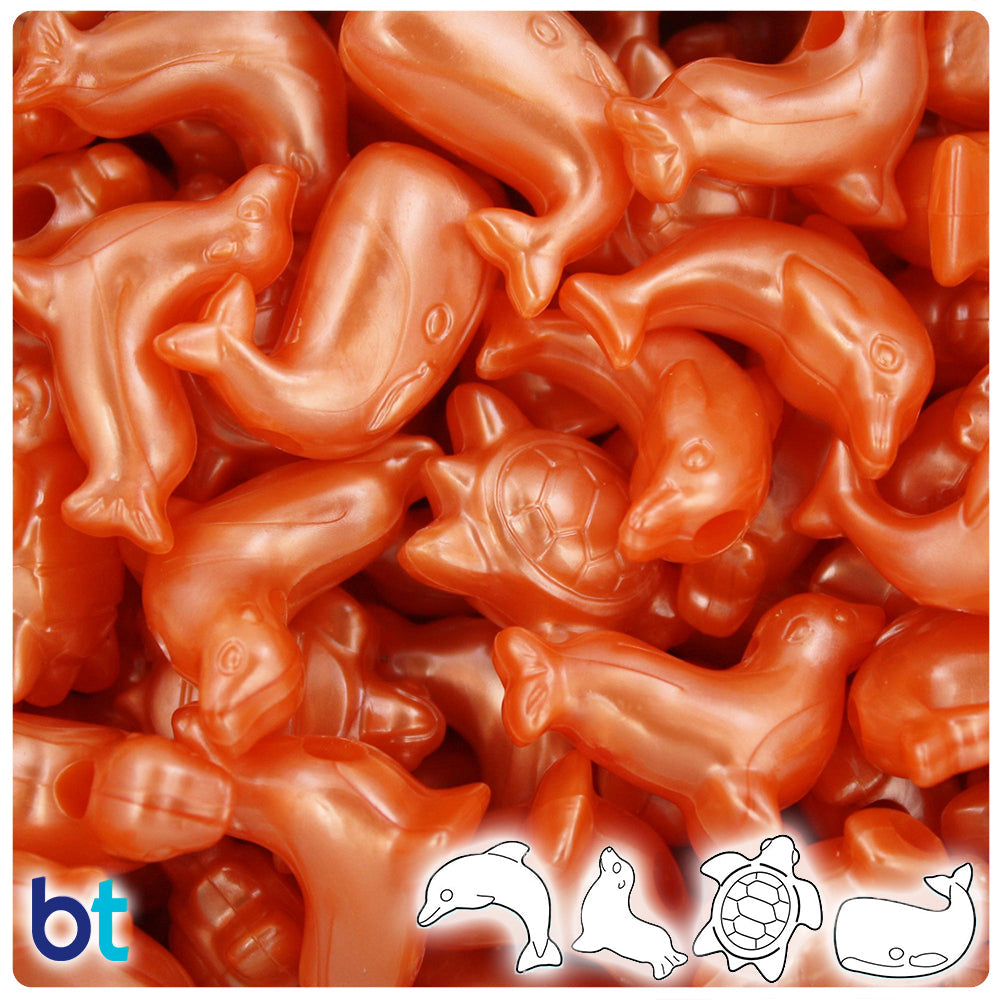 BeadTin Orange Pearl Marine Life Plastic Pony Beads (2oz)