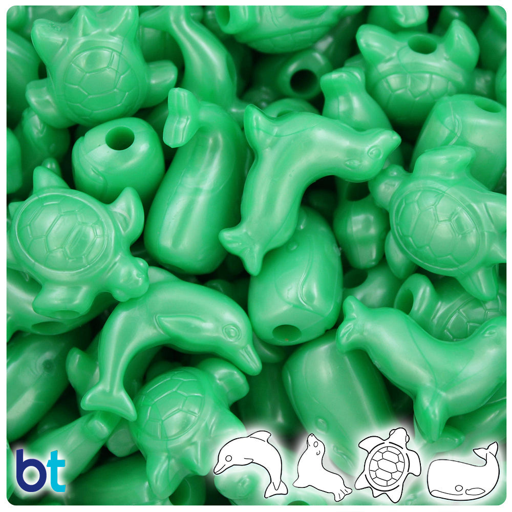 BeadTin Bright Green Pearl Marine Life Plastic Pony Beads (2oz)