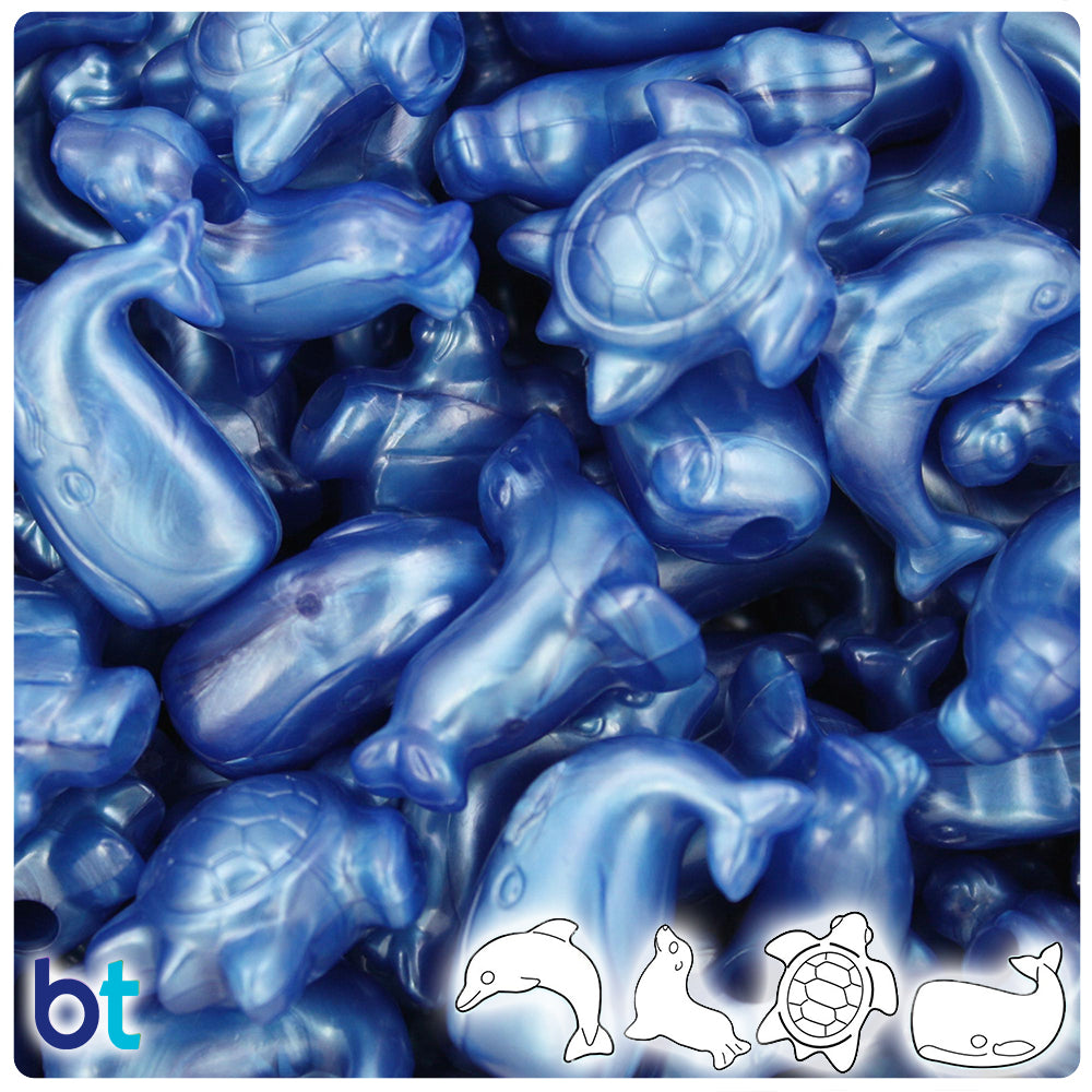 BeadTin Dark Blue Pearl Marine Life Plastic Pony Beads (2oz)