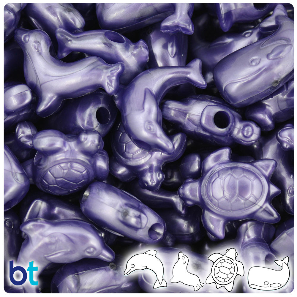 BeadTin Dark Purple Pearl Marine Life Plastic Pony Beads (2oz)