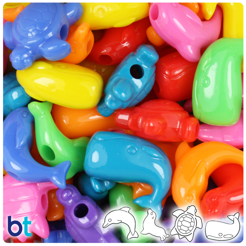 BeadTin Circus Mix Opaque Marine Life Plastic Pony Beads (2oz)