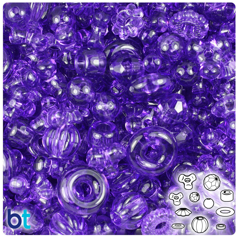 BeadTin Amethyst Transparent Plastic Craft Beads Mix (4oz)