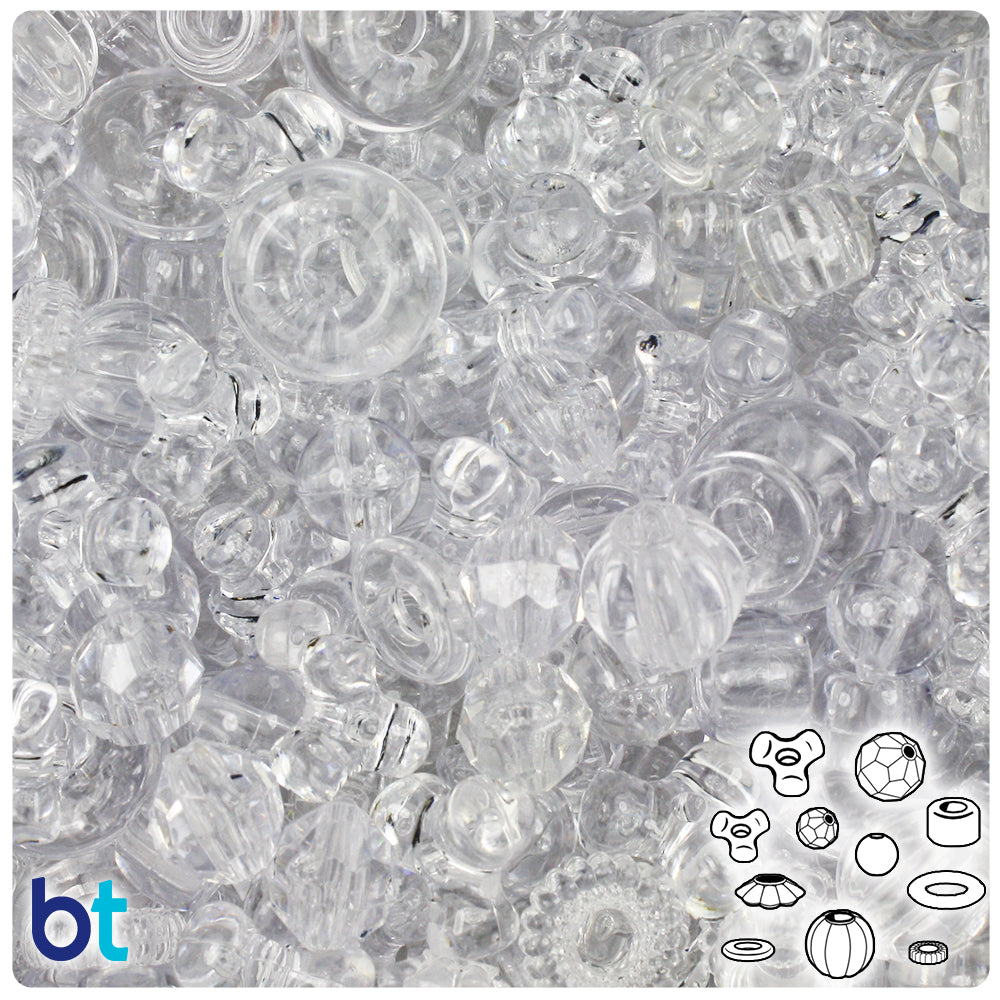 BeadTin Crystal Transparent Plastic Craft Beads Mix (4oz)