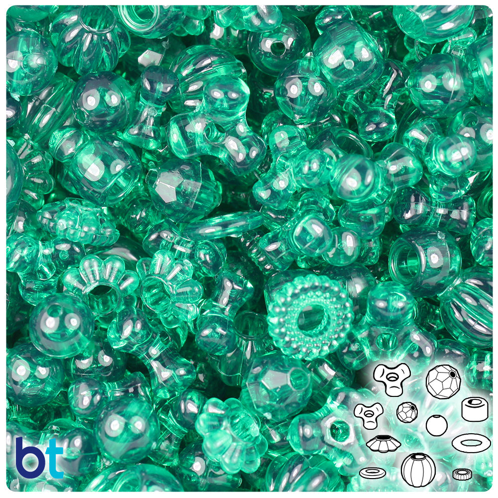 BeadTin Emerald Transparent Plastic Craft Beads Mix (4oz)