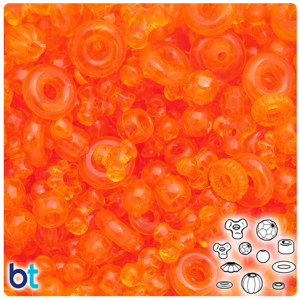 BeadTin Orange Transparent Plastic Craft Beads Mix (4oz)