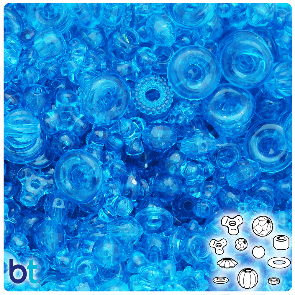 BeadTin Turquoise Transparent Plastic Craft Beads Mix (4oz)