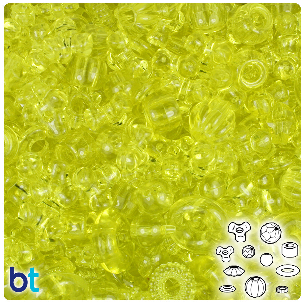 BeadTin Yellow Transparent Plastic Craft Beads Mix (4oz)