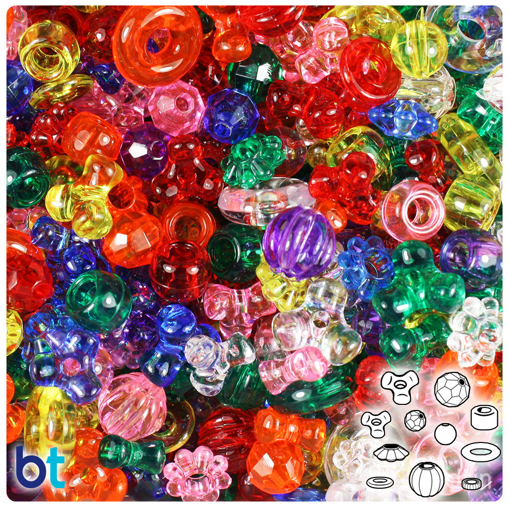 BeadTin Transparent Mix Plastic Craft Beads Mix (4oz)