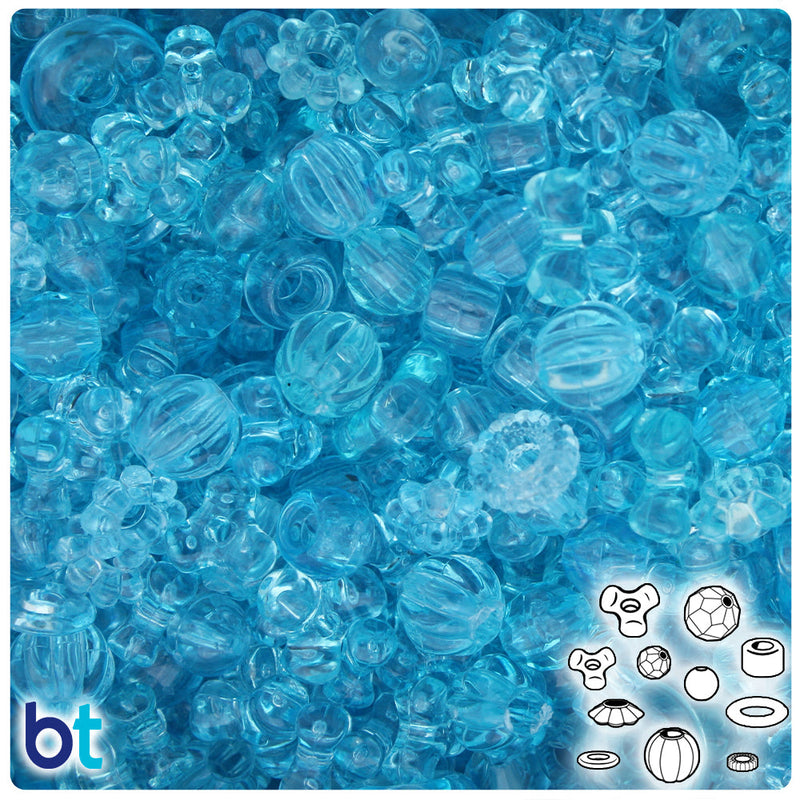 BeadTin Light Turquoise Transparent Plastic Craft Beads Mix (4oz)