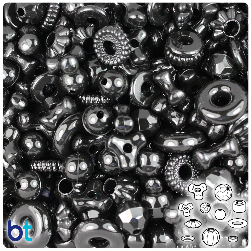 BeadTin Black Opaque Plastic Craft Beads Mix (4oz)