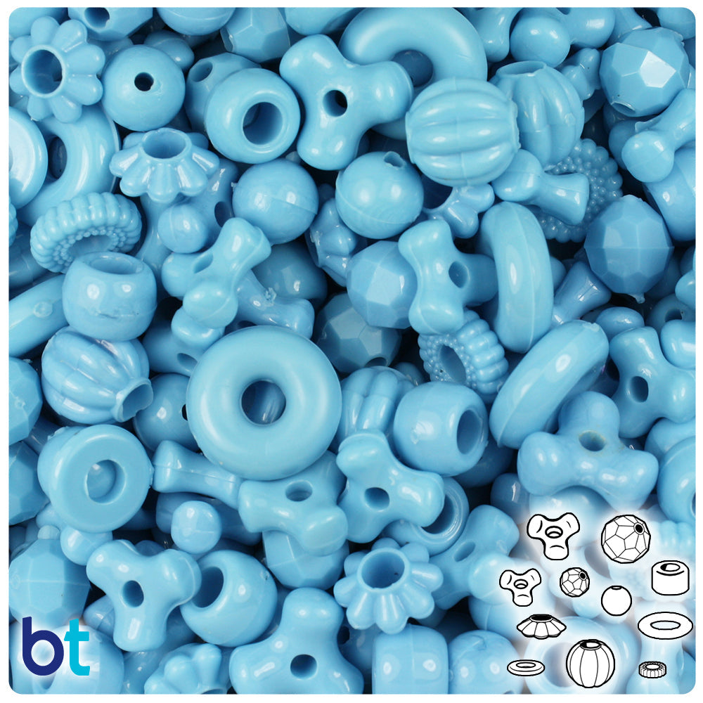 BeadTin Baby Blue Opaque Plastic Craft Beads Mix (4oz)