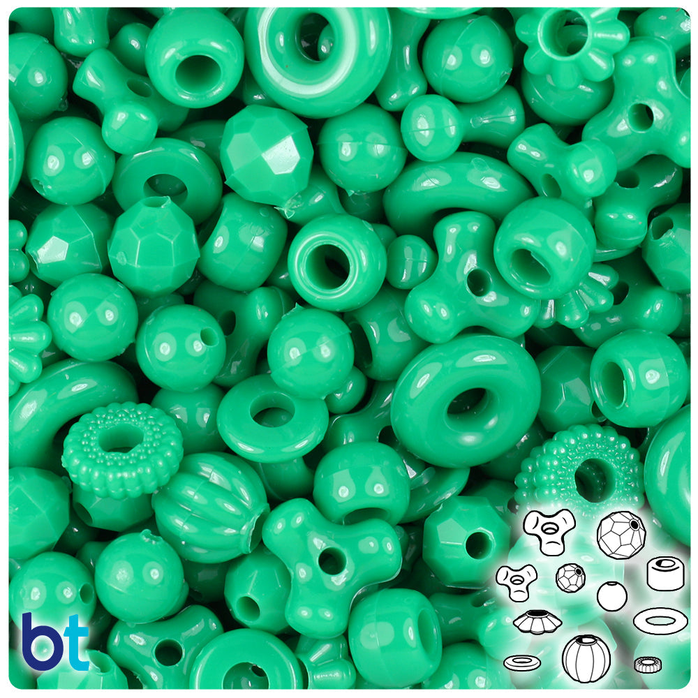 BeadTin Green Opaque Plastic Craft Beads Mix (4oz)