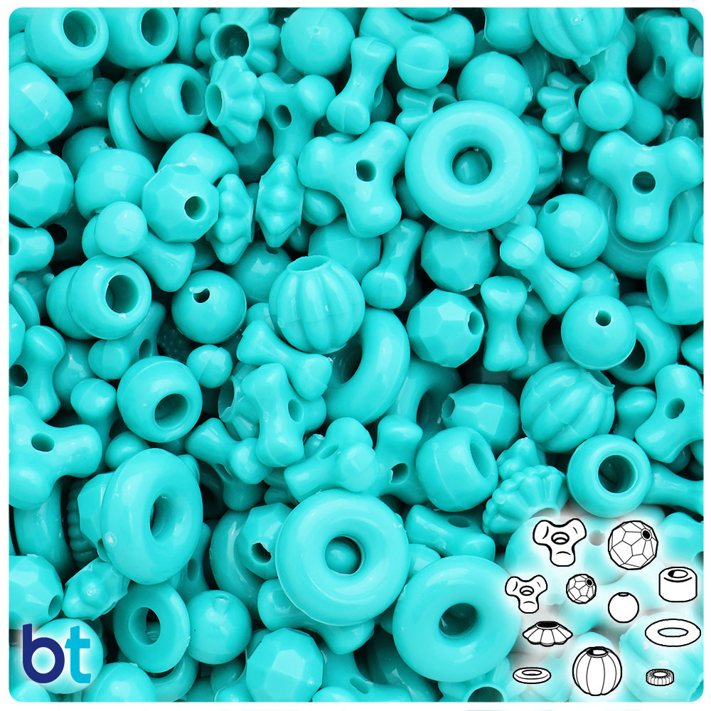 BeadTin Light Turquoise Opaque Plastic Craft Beads Mix (4oz)