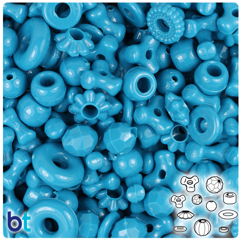 BeadTin Dark Turquoise Opaque Plastic Craft Beads Mix (4oz)