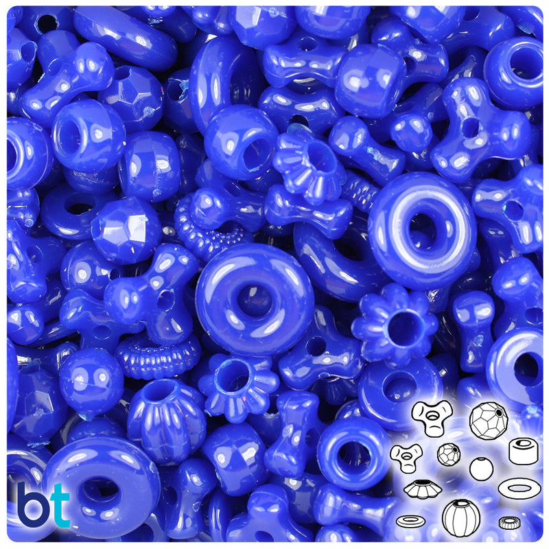 BeadTin Royal Blue Opaque Plastic Craft Beads Mix (4oz)