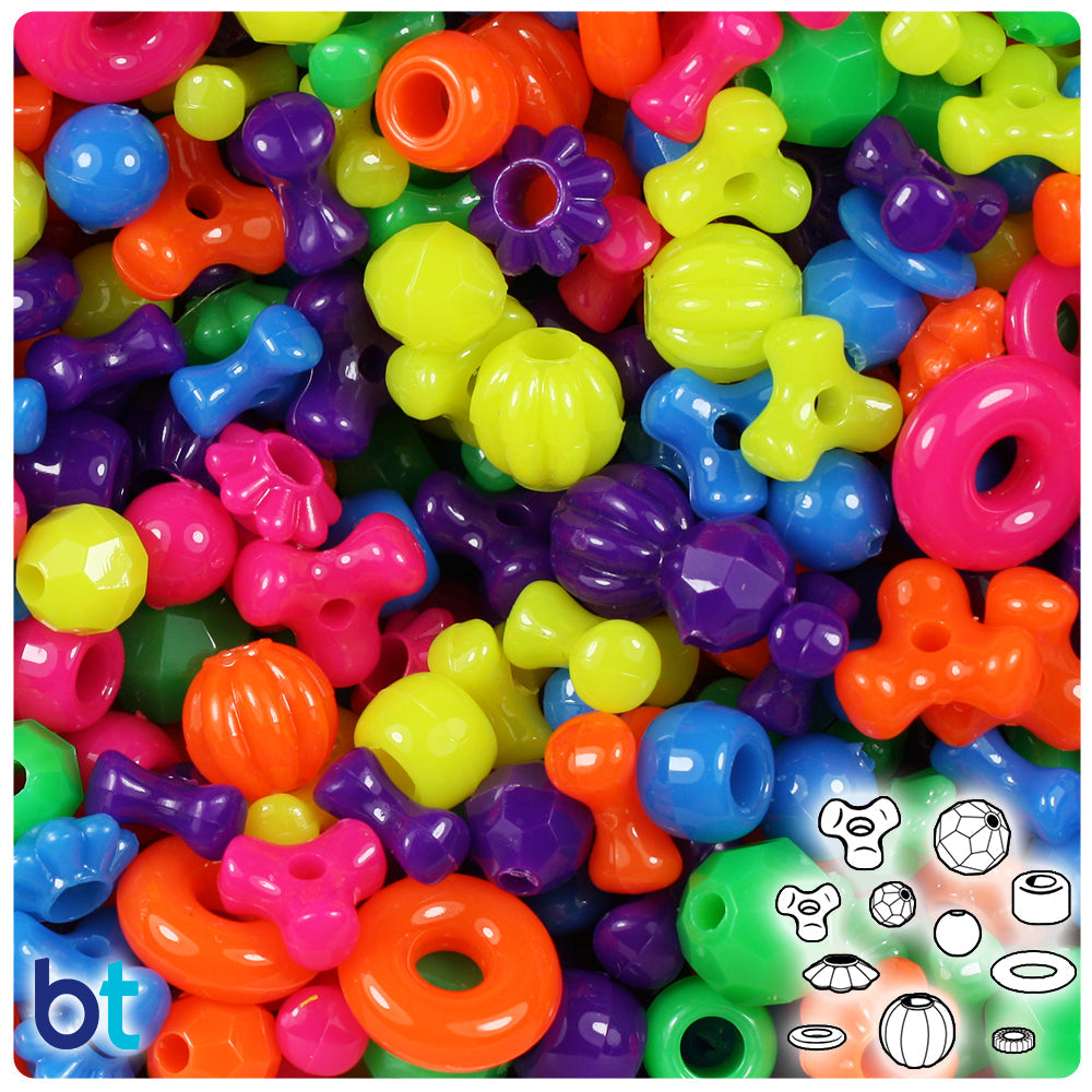 BeadTin Neon Bright Mix Plastic Craft Beads Mix (4oz)