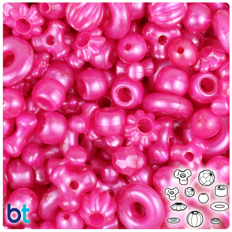 BeadTin Hot Pink Pearl Plastic Craft Beads Mix (4oz)