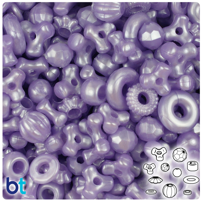 BeadTin Light Purple Pearl Plastic Craft Beads Mix (4oz)