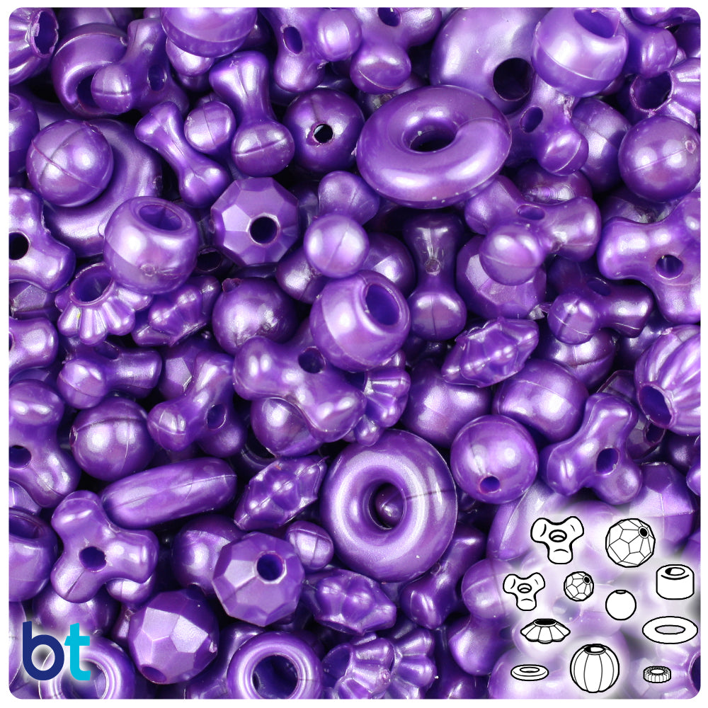 BeadTin Dark Purple Pearl Plastic Craft Beads Mix (4oz)
