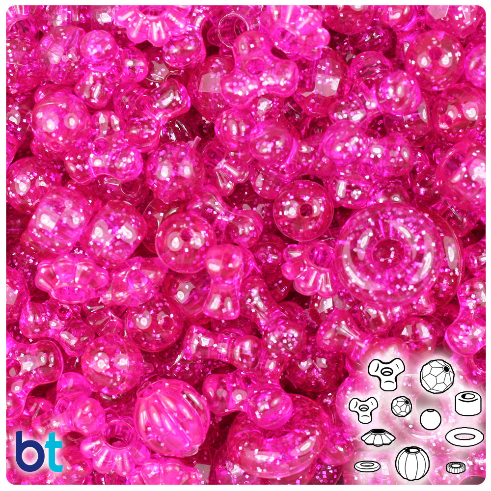 BeadTin Hot Pink Sparkle Plastic Craft Beads Mix (4oz)