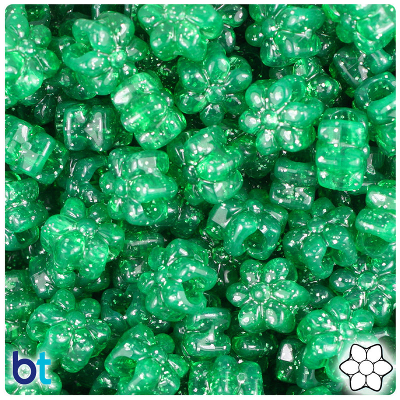 BeadTin Emerald Sparkle 13mm Flower Plastic Pony Beads (250pcs)