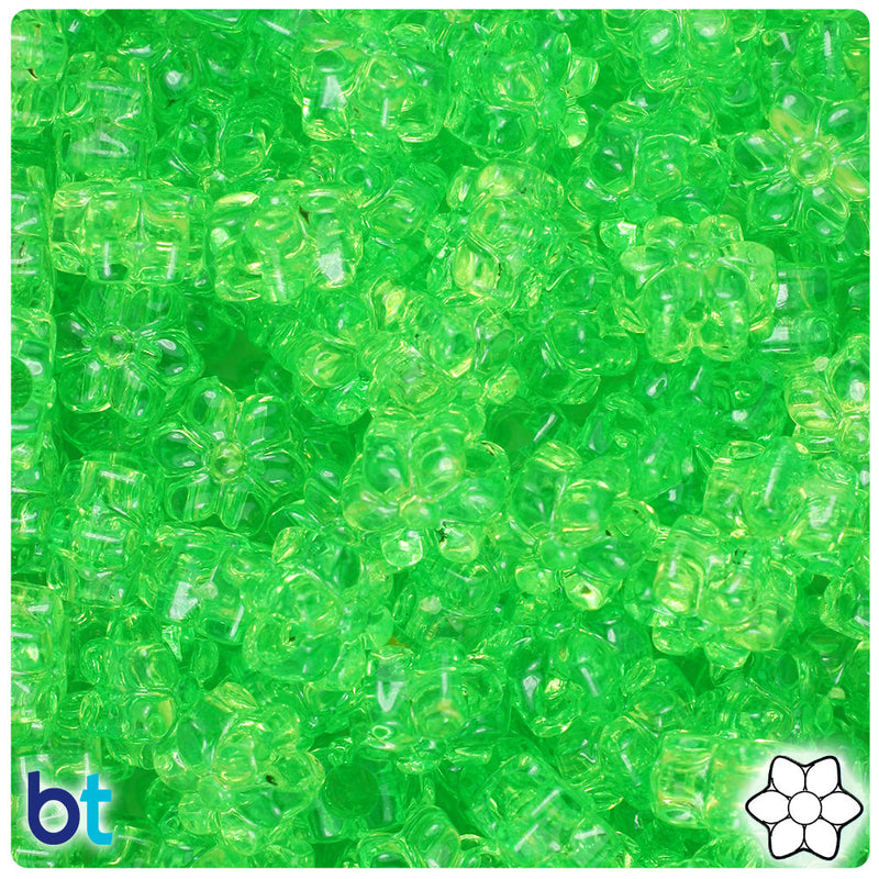 BeadTin Lime Transparent 13mm Flower Plastic Pony Beads (250pcs)