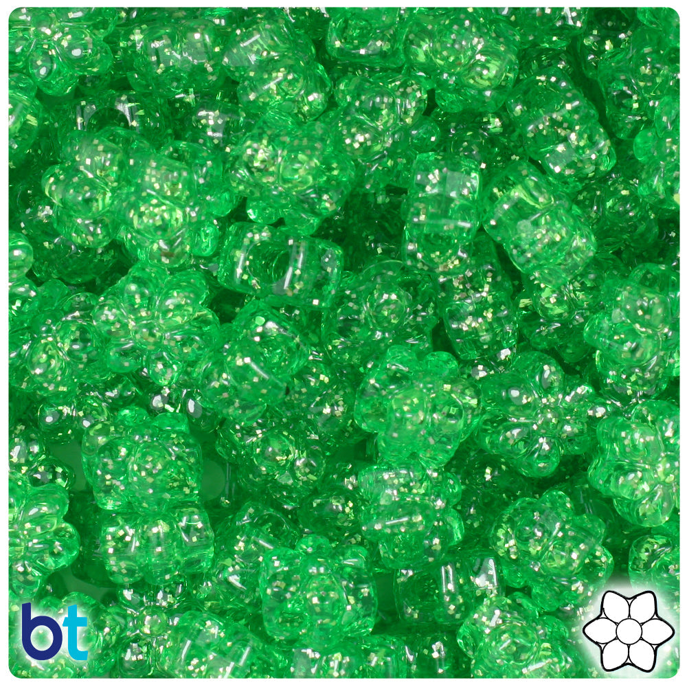 BeadTin Mint Sparkle 13mm Flower Plastic Pony Beads (250pcs)