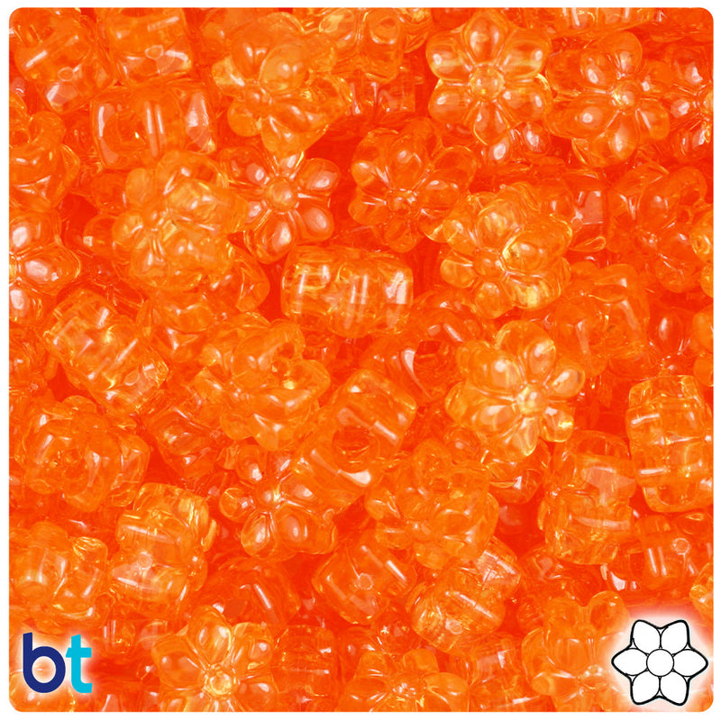 BeadTin Orange Transparent 13mm Flower Plastic Pony Beads (250pcs)