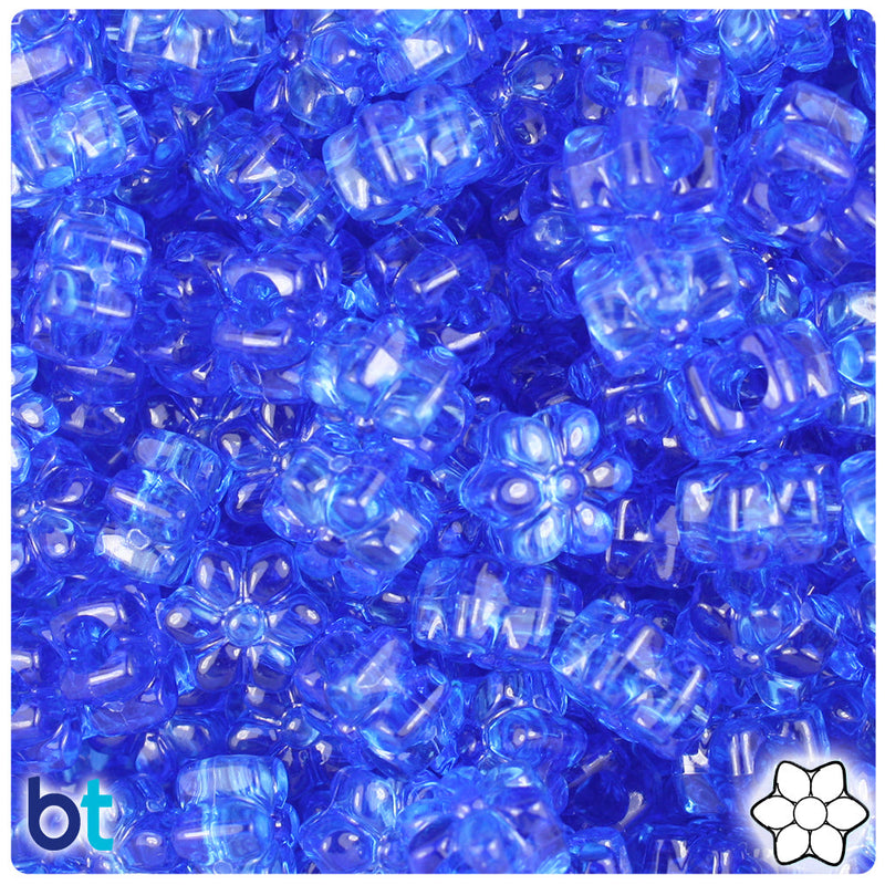 BeadTin Dark Sapphire Transparent 13mm Flower Plastic Pony Beads (250pcs)