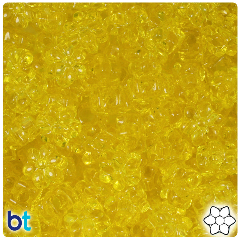 BeadTin Yellow Transparent 13mm Flower Plastic Pony Beads (250pcs)