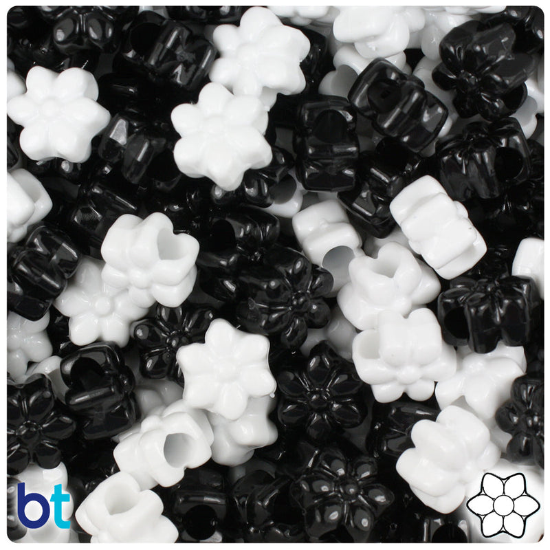 BeadTin Black & White Opaque 13mm Flower Plastic Pony Beads (250pcs)