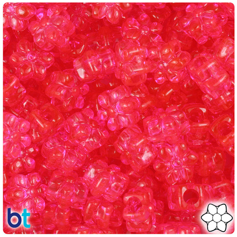 BeadTin Hot Pink Transparent 13mm Flower Plastic Pony Beads (250pcs)