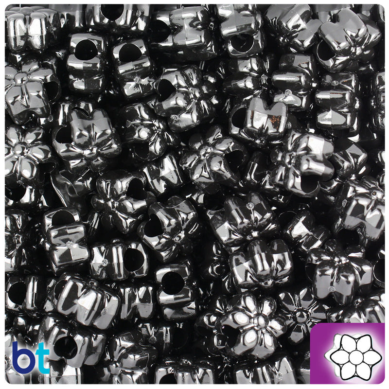 BeadTin Black Opaque 13mm Flower Plastic Pony Beads (250pcs)