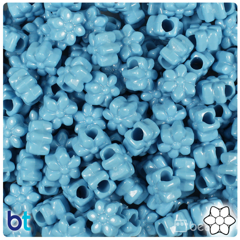 BeadTin Baby Blue Opaque 13mm Flower Plastic Pony Beads (250pcs)