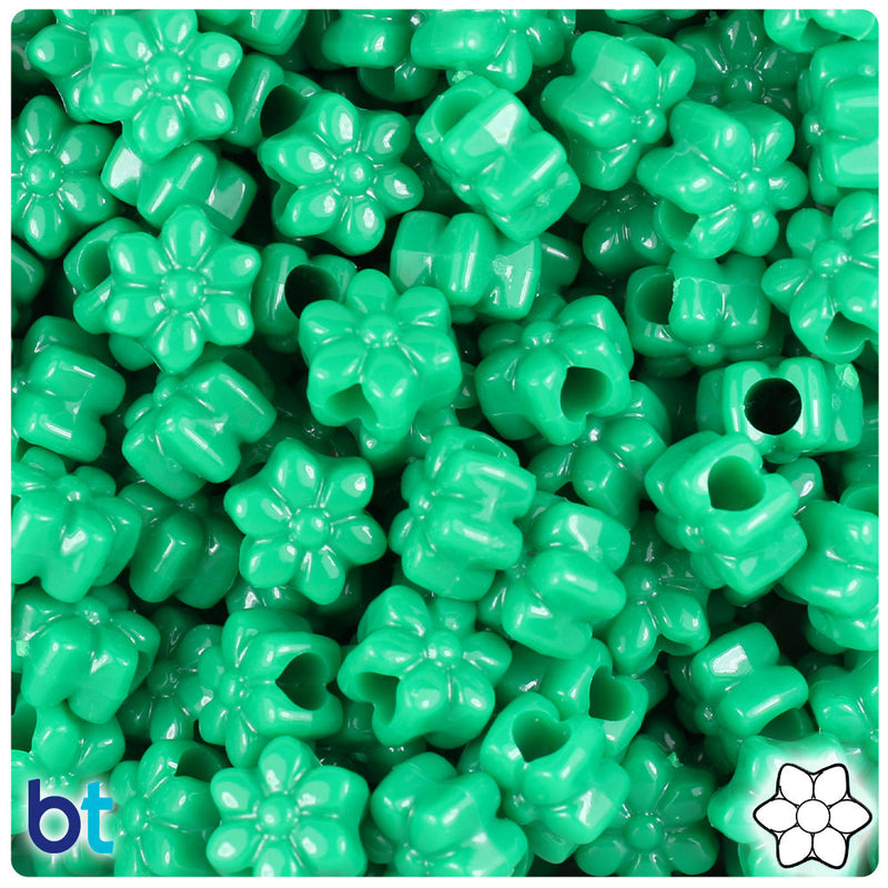 BeadTin Green Opaque 13mm Flower Plastic Pony Beads (250pcs)