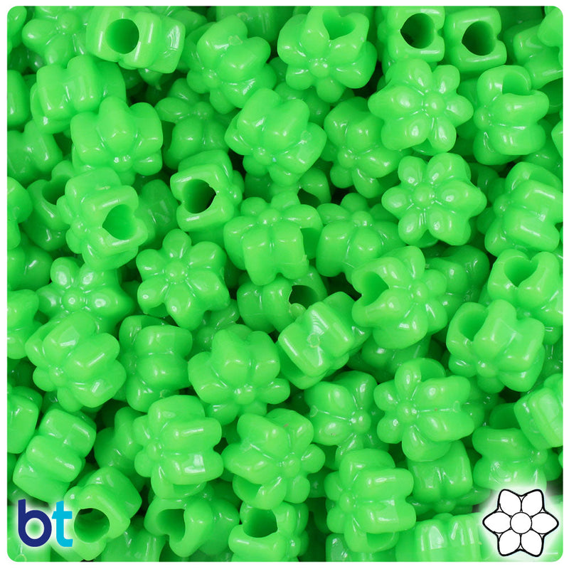 BeadTin Lime Opaque 13mm Flower Plastic Pony Beads (250pcs)