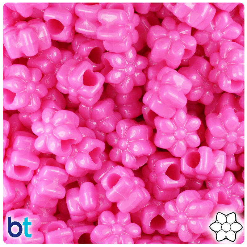 BeadTin Dark Pink Opaque 13mm Flower Plastic Pony Beads (250pcs)