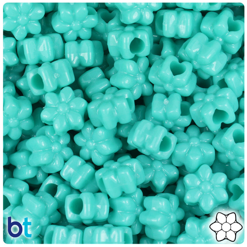 BeadTin Light Turquoise Opaque 13mm Flower Plastic Pony Beads (250pcs)