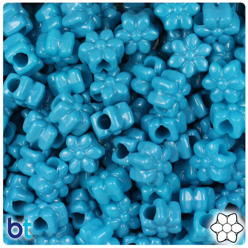 BeadTin Dark Turquoise Opaque 13mm Flower Plastic Pony Beads (250pcs)