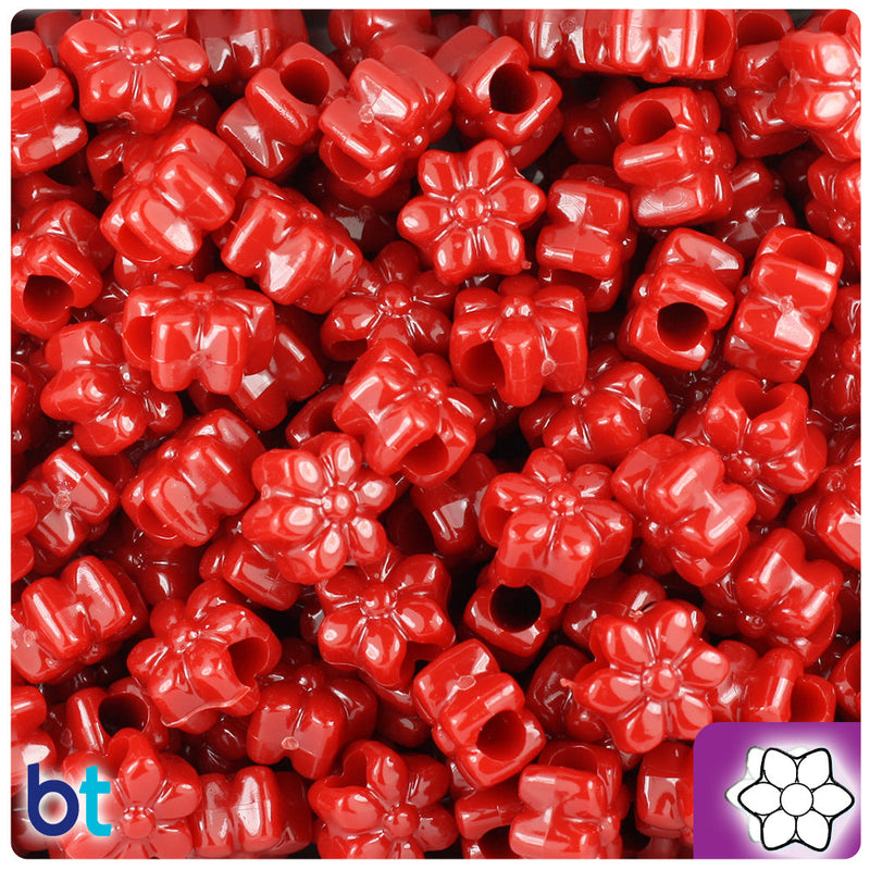 BeadTin Red Opaque 13mm Flower Plastic Pony Beads (250pcs)